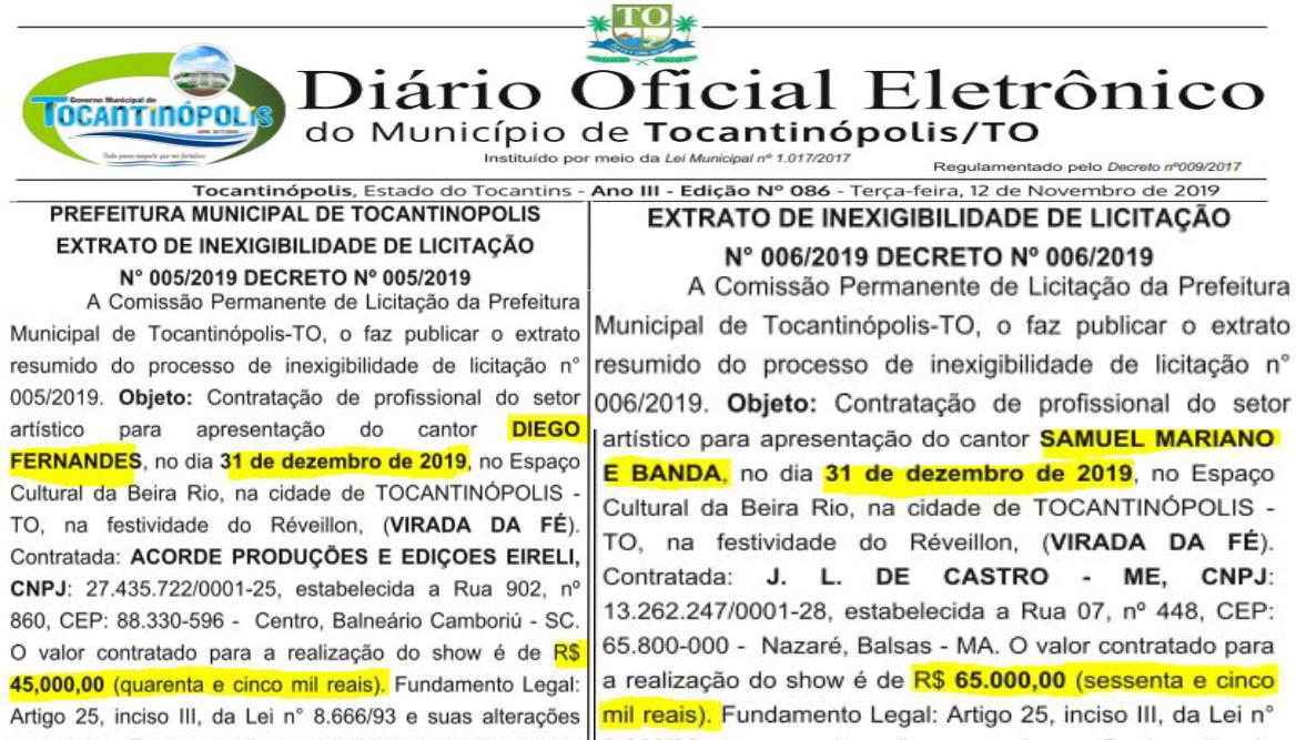 Foto Reprodução Diário Oficial de Tocantinópolis