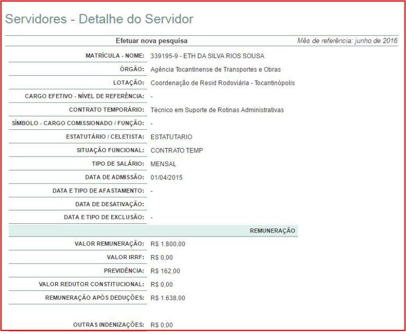 Divulgação Portal da Transparência do Estado do Tocantins